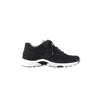 CHANEL SNEAKERS PRINTED SUEDE CALFSKIN BLACK G39230 X56653 94305